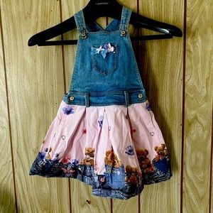 LAPIN HOUSE Pink Teddy Bear Overall pinafore Denim cotton dress 6T